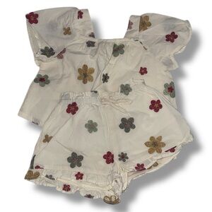 Zara Floral Kids Outfit - White with Multicolor Flowers